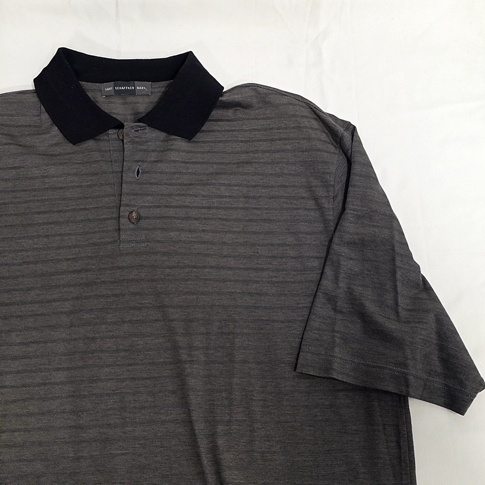 Hart Schaffner Marx Polo Mens XL Grey Black Stripe Made in Italy Cotton